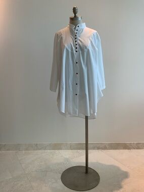 Flattering A-Line White Button-Front High-Low Tunic Top Sz XLG